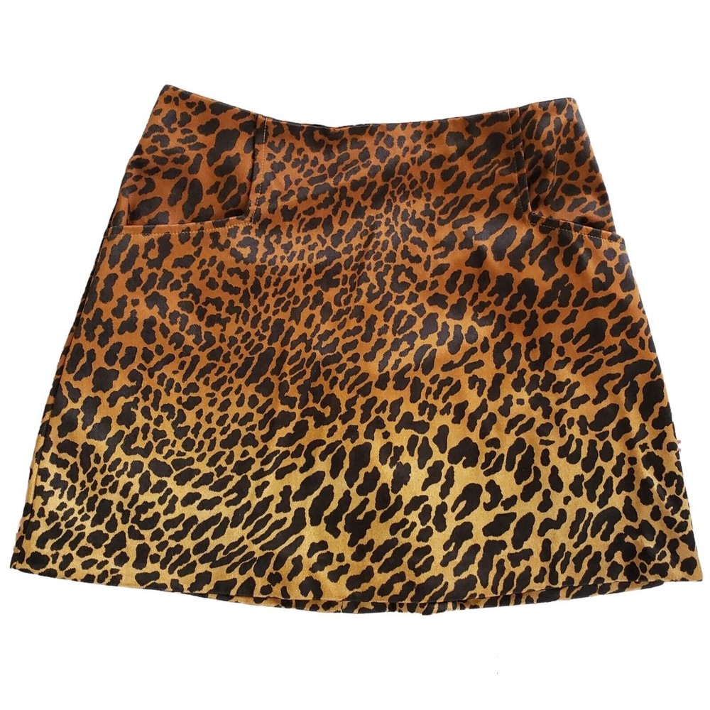 Ecote Leopard Mini Skirt Y2K 90s Sz 2 Waist 26 Ombre Caramel Black